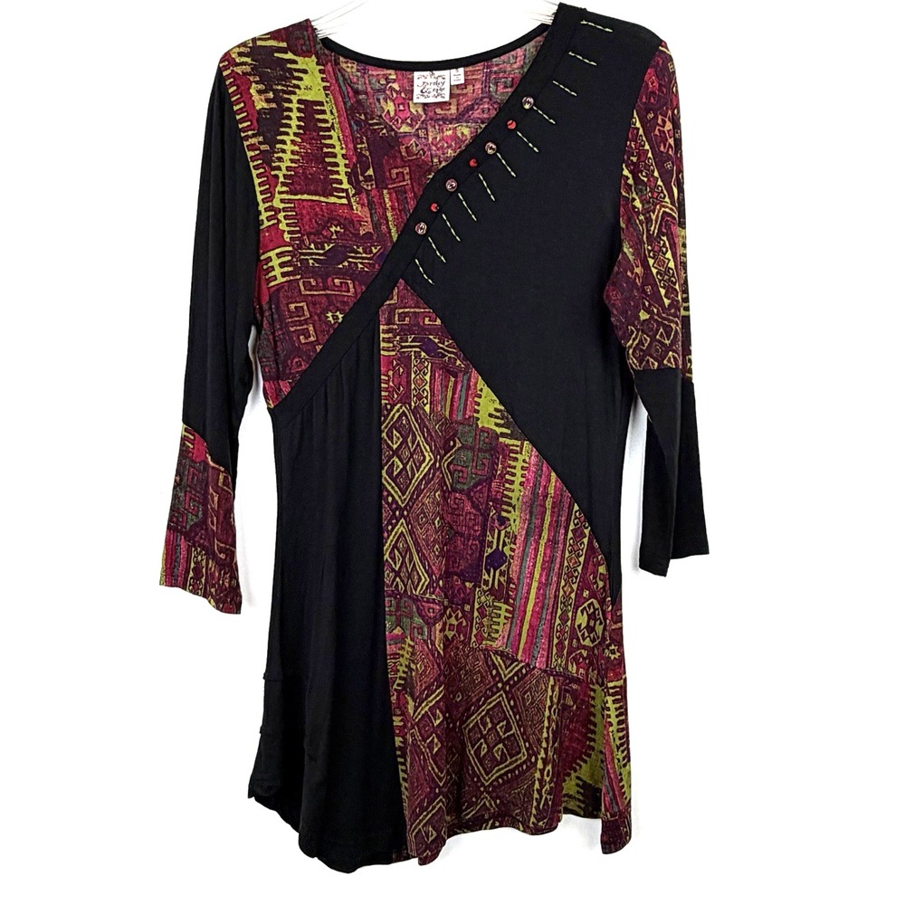 Parsley & Sage Boho Tunic Top Womens Small Asymmetrical Hem Artsy Art to Wear